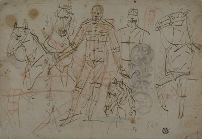 Erkekler, Atlar ve Dekoratif Tasarım Eskizleri by Pietro Sorri