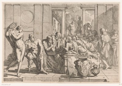 Alkibiades, Sokrates ve arkadaşları arasındaki konuşmayı keser by Pietro Testa