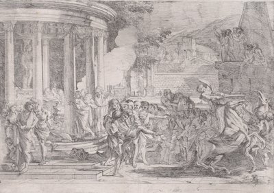 Artemis tapınağından taşınan Sinorix, zehirin etkilerinden kaçmaya çalışırken..., ca. 1640. by Pietro Testa