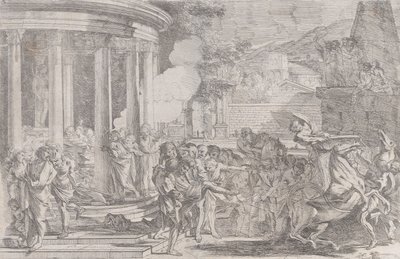 Artemis tapınağından taşınan Sinorix, zehirin etkilerinden kaçmaya çalışırken..., ca. 1640. by Pietro Testa