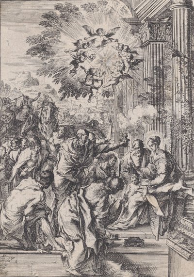 The Adoration of the Magi, önce geçen ve mimari revak, yakl. 1640. by Pietro Testa
