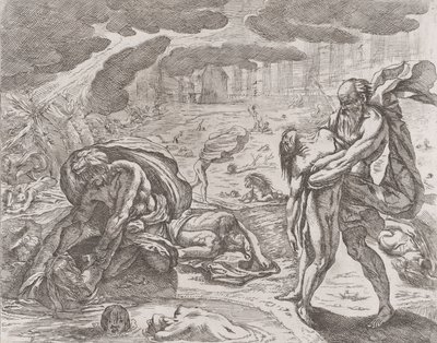 Tufan, sudan çekilen figürler, yakl. 1640-42. by Pietro Testa