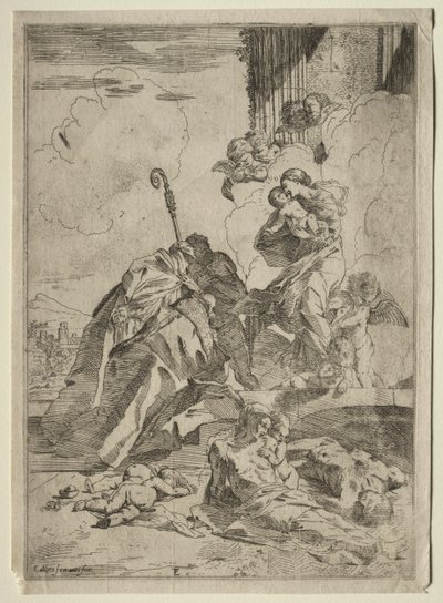 Veba Kurbanları için Bakire ile aracılık eden üç Lucchese Saints by Pietro Testa