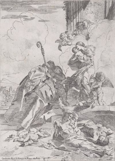 Üç Lucchese aziz Sts Nicholas Tolentino, Bari Nicholas ile aracılık ..., ca. 1630-31. by Pietro Testa
