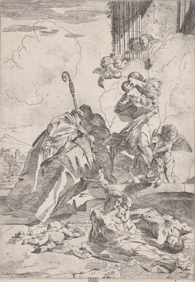 Üç Lucchese azizi veba kurbanları için Bakire ile aracılık ediyor.., ca. 1630-31. by Pietro Testa