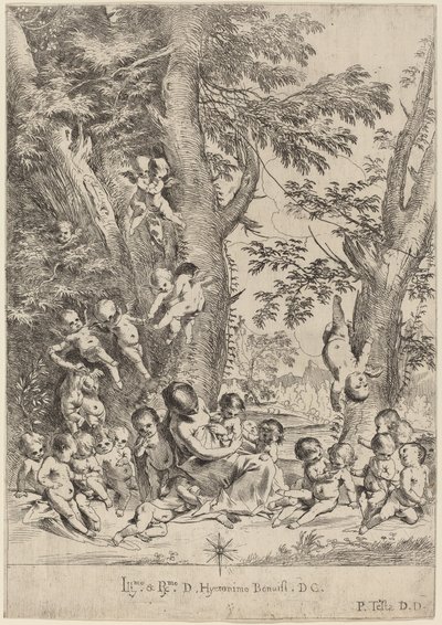 Genç Kadın, Etrafı Aşk Tanrıları ile çevrili (The Garden of Charity, dikey versiyon) by Pietro Testa