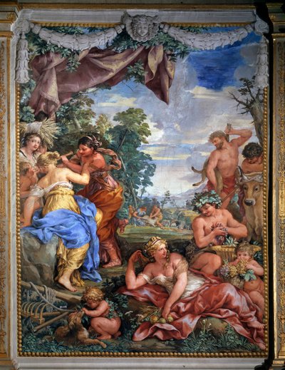 Dört çağın alegorisi, Pietro da Cortona (Cortana Taşı) (1596-1669) (1596-1669) 1637 Salle du Poele (Stanza della Stufa), Palatine Galerisi, Palazzo Pitti, Floransa tarafından Gümüş Çağ Fresk by Pietro da Cortona