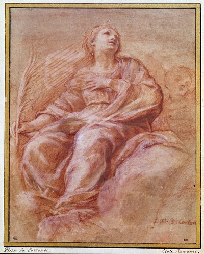 Bulutların üzerinde oturan Aziz Firmine temsili. Pierre de Cortona veya Pietro da Cortona (1596-1669) olarak bilinen Pietro Berrettini tarafından karakalem. 1647. Soluk. 0,26x0,22 m. Paris, Louvre Müzesi, çizim firması by Pietro da Cortona