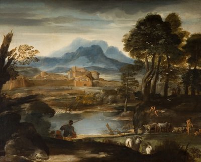 Bir Göl ve Surlarla çevrili bir Kasaba ile Manzara, 1635. by Pietro da Cortona