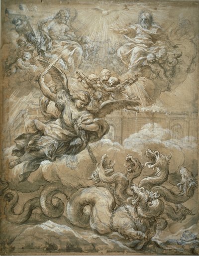 Ejderhayı Fetheden Aziz Michael ile Kutsal Üçlü, 1666 by Pietro da Cortona