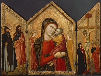 Madonna ve Çocuk, Çarmıha Gerilme ve Azizler, c.1340-1370 (panelde tempera ve altın varak) by Pietro follower of Lorenzetti