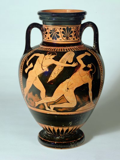 Theseus'u Procrustes'i Öldürmek Üzere tasvir eden kırmızı figürlü boyun amfora, MÖ 480-470 (kil) by Pig Painter