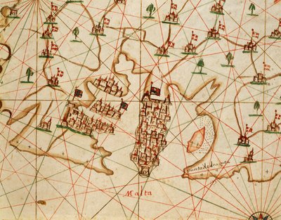 Malta Adası, Placido Caloiro ve Francesco Oliva tarafından yazılan altı haritadan oluşan portolan atlasından, Parchment. 1646. by Placido Caloiro e Oliva