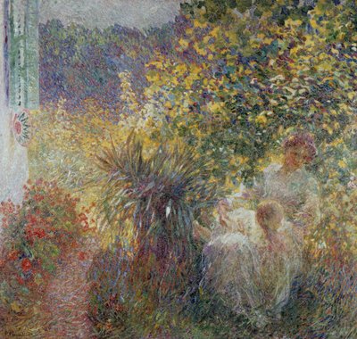 Anne ve oğlu bahçede by Plinio Nomellini