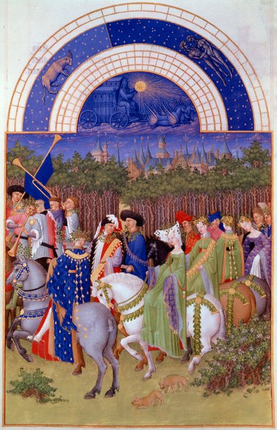 At sırtında soyluların ve müzisyenlerin korteji, Riom Ducal Sarayı