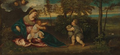 Bir Manzarada Madonna ve Çocuk ve Bebek Aziz John by Polidoro Lanzani