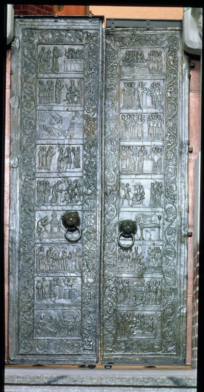 Aziz Adalbert (939-97) hayatından sahneleri tasvir eden kapılar (bronz) by Polish School