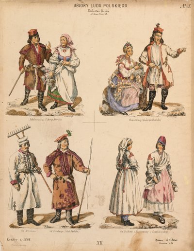 K.S. tarafından yayınlanan Polonya halk kostümlerinden örnekler Wolski, Krakow, 1888 by Polish School