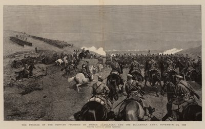 Prens Alexander ve Bulgar Ordusu tarafından Servian Frontier Geçidi, 24 Kasım 1885 (gravür) by Polish School