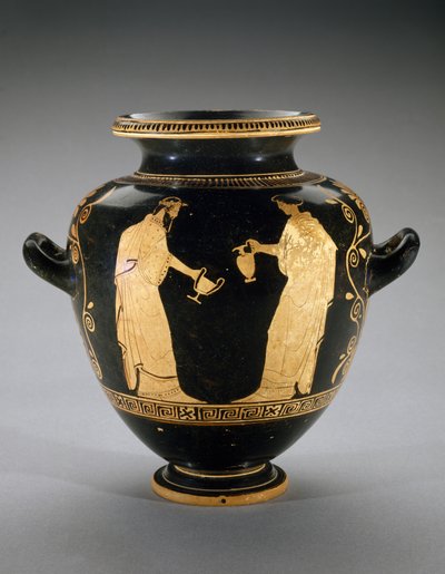 440-420 M.Ö. (pişmiş toprak) ile hizmetçi Dionysos sahnesi ile kırmızı figür Stamnos by Polygnotos Polygnotos