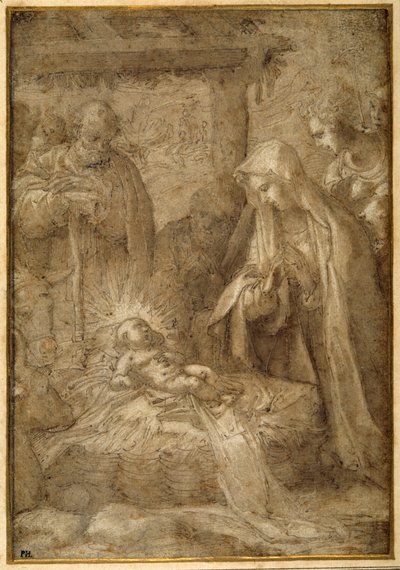 Çobanların Hayranlığı (kağıt üzerine kağıt kalem, yıkama ve guaj ile kalem ve mürekkep) by Pompeo (fl.1569 71) (attr. to) Cesura