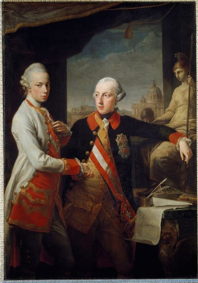 Habsburg-Lorraineli II. Leopold, Toskana Büyük Dükü ve Kutsal İmparatorluk II. Joseph kardeşlerin portreleri by Pompeo Girolamo Batoni