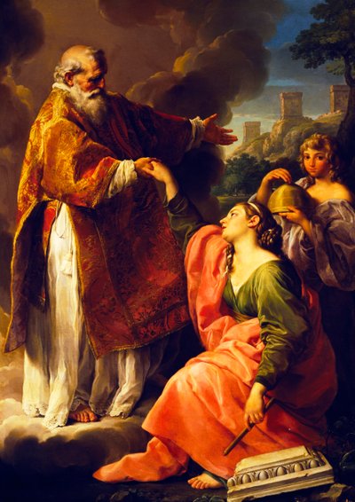 San Marino Cumhuriyeti yükseltiyor, Pompeo Batoni (1708-1787), resim. by Pompeo Girolamo Batoni