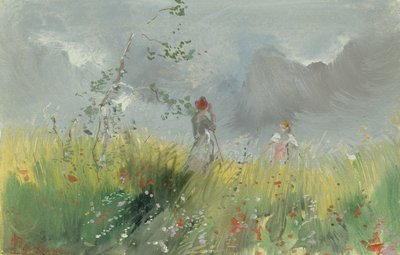 Haşhaş Tarlasında Köylü Kızları (kağıt üzerine suluboya ve gövde boyası) by Pompeo Mariani