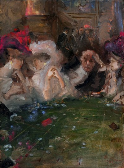 Profesyonel Rulet Kumarbazları, Mariani, Pompeo (1857-1927). Karton üzerine yağlı boya, ebat: 36x26 by Pompeo Mariani