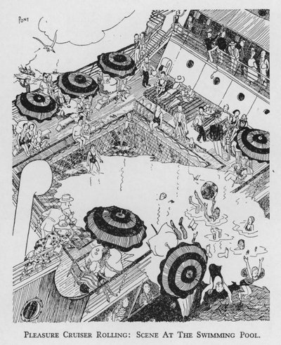Zevk kruvazörü yuvarlanma, yüzme havuzunda sahne (litho) by Pont