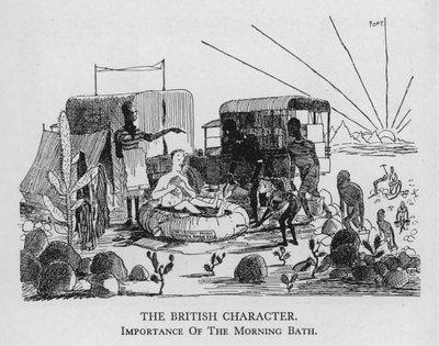 The British character; Importance of the morning bath (litho) by Pont