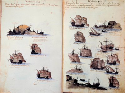 El yazması sayfası “” Portekiz donanmalarını temsil eden Kral I. Manuel (1469-1521) yönetimindeki Portekiz donanmasının anıtları””. 1523 M.Ö. Paris by Portuguese School