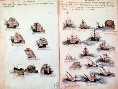 El yazması sayfası “” Portekiz donanmalarını temsil eden Kral I. Manuel (1469-1521) yönetimindeki Portekiz donanmasının anıtları””. 1523 M.Ö. Paris by Portuguese School