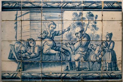 Bir hastaya lavman yapan doktor - Lizbon Hiciv paneli, 18. yüzyılın ilk yarısı (Hekim - Hiciv paneli, 18. yüzyılın ilk yarısı) - Musee national des azulejos, Lizbon (Portekiz) by Portuguese School