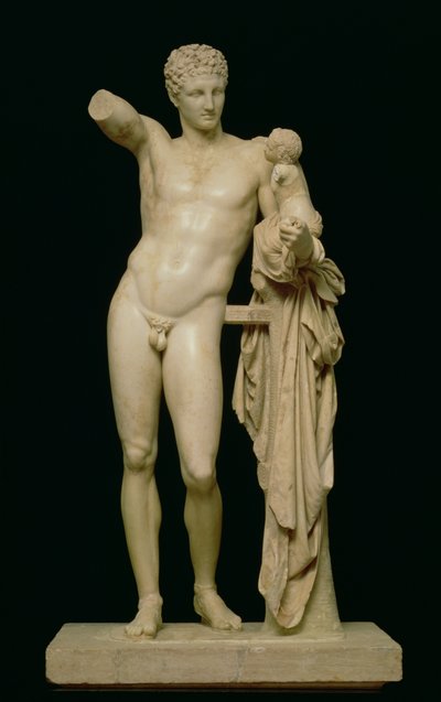Hermes Heykeli ve Bebek Dionysos, MÖ 330 dolayları (parian mermeri) by Praxiteles
