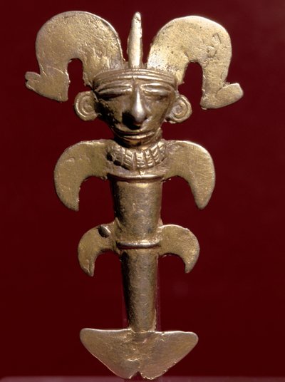 Kolomb öncesi sanat, Quimbaya uygarlığı (Kolombiya): altından antropomorfik kolye. 400-1400 AD. Bogota, Museo de Oro, Kolombiya by Pre Columbian Pre Columbian