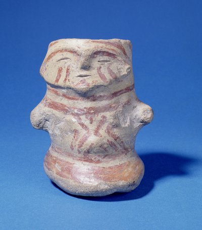 İnsan şeklinde kap, Hacılar, Türkiye, yaklaşık MÖ 5500 (boyalı çanak çömlek) by Prehistoric