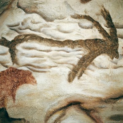 Cervid kaya resmi, Cave de Lascaux, Dordogne, Fransa, Üst Paleolitik (Magdalen) c. 13000 yıl önce (resim) by Prehistoric Prehistoric