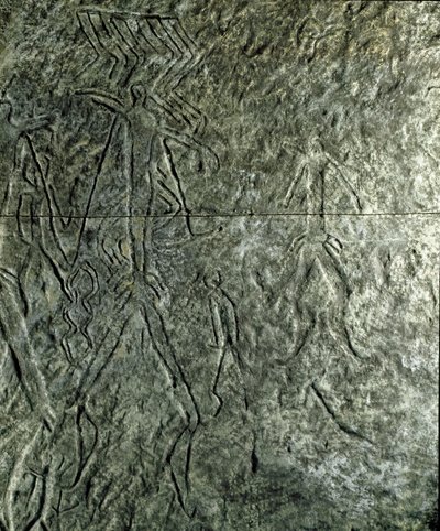 Tarih öncesi, kaya sanatı: insan figürlerinin petroglifleri (taş üzerine grafiti). neolitik, taş devri. (Azerbaycan) Bronz çağı. Bakü, Azerbaycan Devlet Din Tarihi Müzesi by Prehistoric Prehistoric