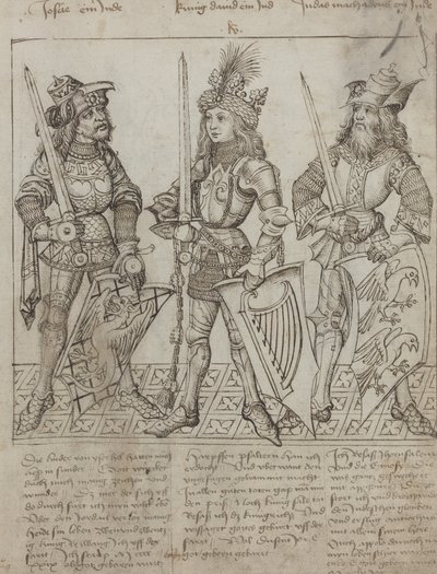 Joshua, Kral David ve Judas Maccabeus by Primary Master of the Strassburg Chronicle