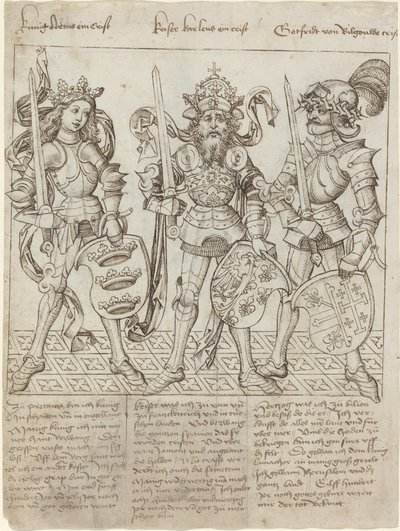 Kral Arthur, Charlemagne ve Boulogne Godfrey by Primary Master of the Strassburg Chronicle