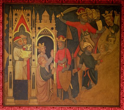 İsrail Kralı Jehoiachin'in esareti, aslen Westminster Sarayı'nın Boyalı Odasında bulunan bir duvar resminin yeniden inşası by Professor Ernest Tristram