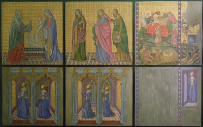 Kraliçe Philippa (c.1314-69) ve kızlarını tasvir eden, aslen Aziz Stephen Şapeli'nde bulunan bir duvarın yeniden inşası by Professor Ernest Tristram