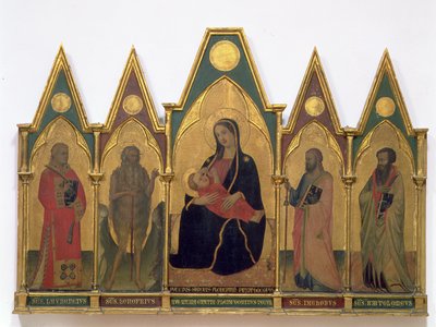 Azizler ile Alçakgönüllü Madonna (panelde tempera) by Puccio di Simone
