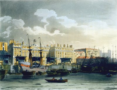 John Bluck (fl.1791-1819), 1808 (aquatint) tarafından oyulmuş Ackermann'ın 'Microcosm of London' adlı eserinden Thames Nehri'nden Özel Ev by Pugin and Rowlandson