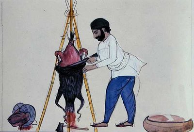 Kasap, c.1890 (kağıt üzerine sulu boya) by Punjabi School