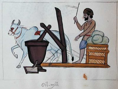 Oil Mill, c.1890 (kağıt üzerine sulu boya) by Punjabi School