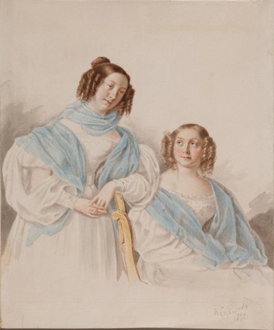 Kontes Kızkardeşlerin Portresi Antonina Dmitrievna 1813-1891 ve Lidia Dmitrievna 1815-1882 Blud by Pyotr Petrovich Sokolov