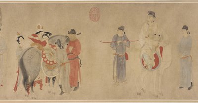 Bir At Binme Eşi Yang, Geç Yuan veya Erken Ming Hanedanlığı (kağıt üzerinde mürekkep ve renk) by Qian Xuan