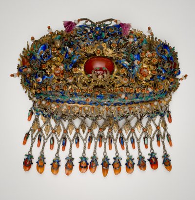Kuş, Çiçek, Kelebek ve Bambu Motifli Yaldızlı Başlık by Qing Dynasty Chinese School